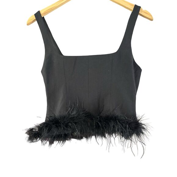 Aster The Label Feather Trimmed Black Crop Tank Top Women’s Size Small NWOT - Picture 6 of 7
